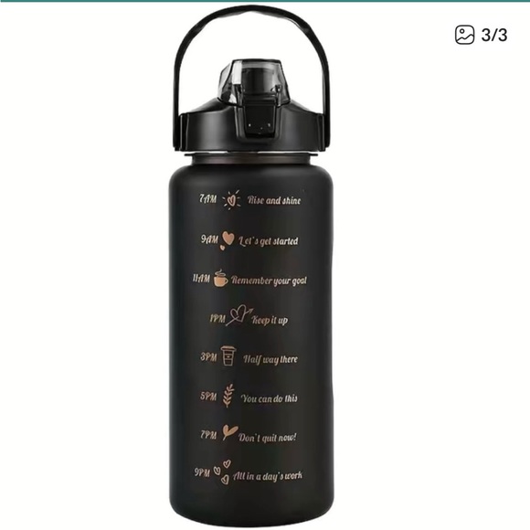 MOTIVATIONAL WATER BOTTLES w/QUOTES 3 PIECE SET NIP BLACK/GOLD 3 DIFFERENT SIZES - Picture 2 of 3